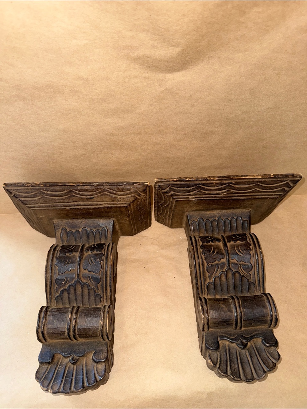 Decorative Carved Wall Corbels in Dark Brown